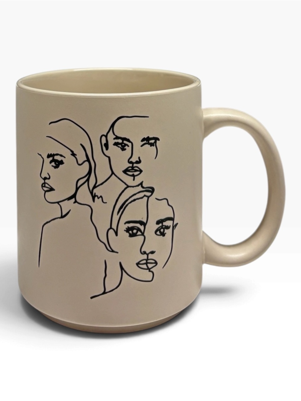 ASOS Typo Mug with Abstract Faces Stoneware Black Beige Modern Art